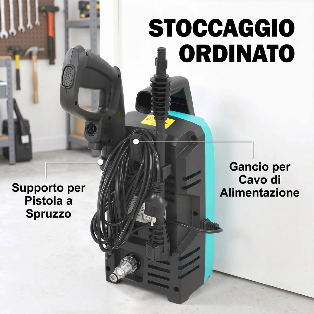 Idropulitrice ad Alta Pressione 20,5x19x40,4 cm Potenza 1500W con Ugello Regolabile e Kit Pulizia Blu