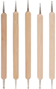 Stilo a Punti per Modellazione 5 Pezzi - Stilo a Doppia Faccia per Tracciatura - Strumento per Modellazione e Gravure - Composito Legno/Ferro - Manico Resistente - Per Modellazione Argilla/Ceramica - Stilografiche per Modellazione