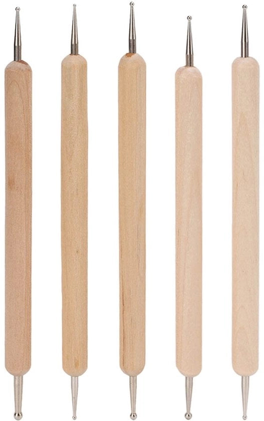 Stilo a Punti per Modellazione 5 Pezzi - Stilo a Doppia Faccia per Tracciatura - Strumento per Modellazione e Gravure - Composito Legno/Ferro - Manico Resistente - Per Modellazione Argilla/Ceramica - Stilografiche per Modellazione