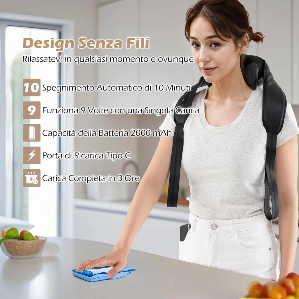 Massaggiatore Cervicale, Massaggiatore Shiatsu per Collo e Spalle, per Massaggio Profondo 4D con 2 Livelli di Calore, Funzione Timer, Massaggiante Portatile e Senza Fili