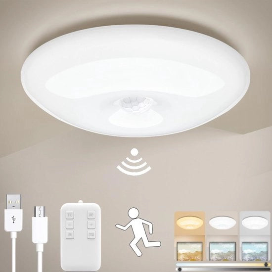 Lampada da soffitto per bagno - Lampada LED con sensore di movimento, regolabile e a distanza, 3000-6000K, batteria 4000mAh - bianca, rotonda, in dotazione con clip per appendere alla parete, diametro 20cm