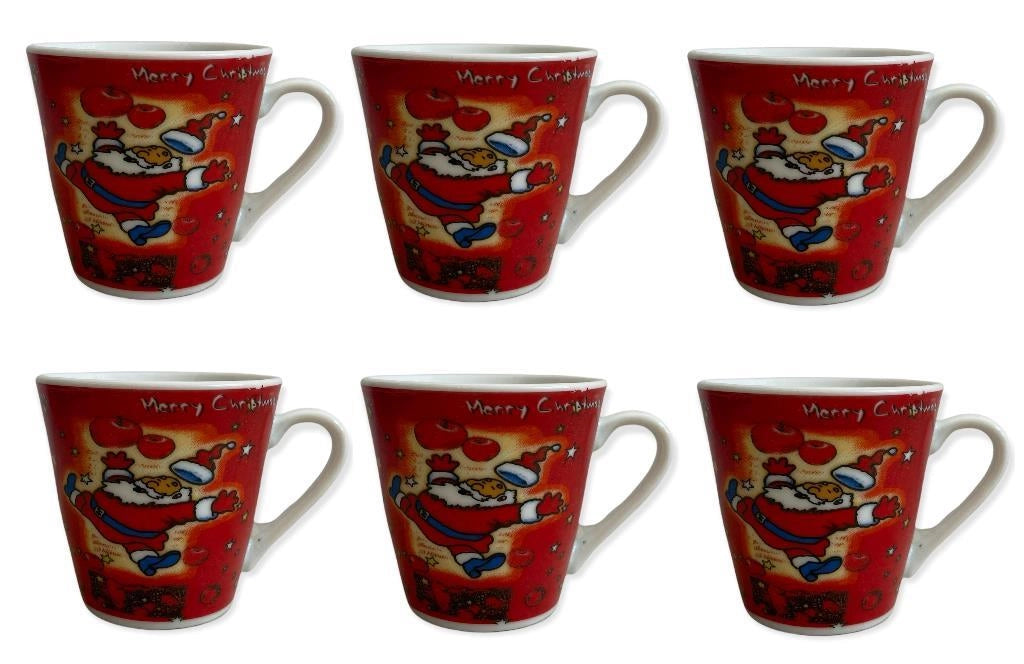 Set 6 Tazzine Tazze Caffe' Natalizie Natale Senza Piattini in Ceramica