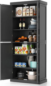 Credenza Alta da Cucina 184.5 cm, Mobile Cucina Dispensa con 2 Ripiani Regolabili, Mobile Buffet con 2 Armadi con Ante, per Soggiorno, Sala da Pranzo, Bagno, 76 x 40 x 184,5 cm (Nero)