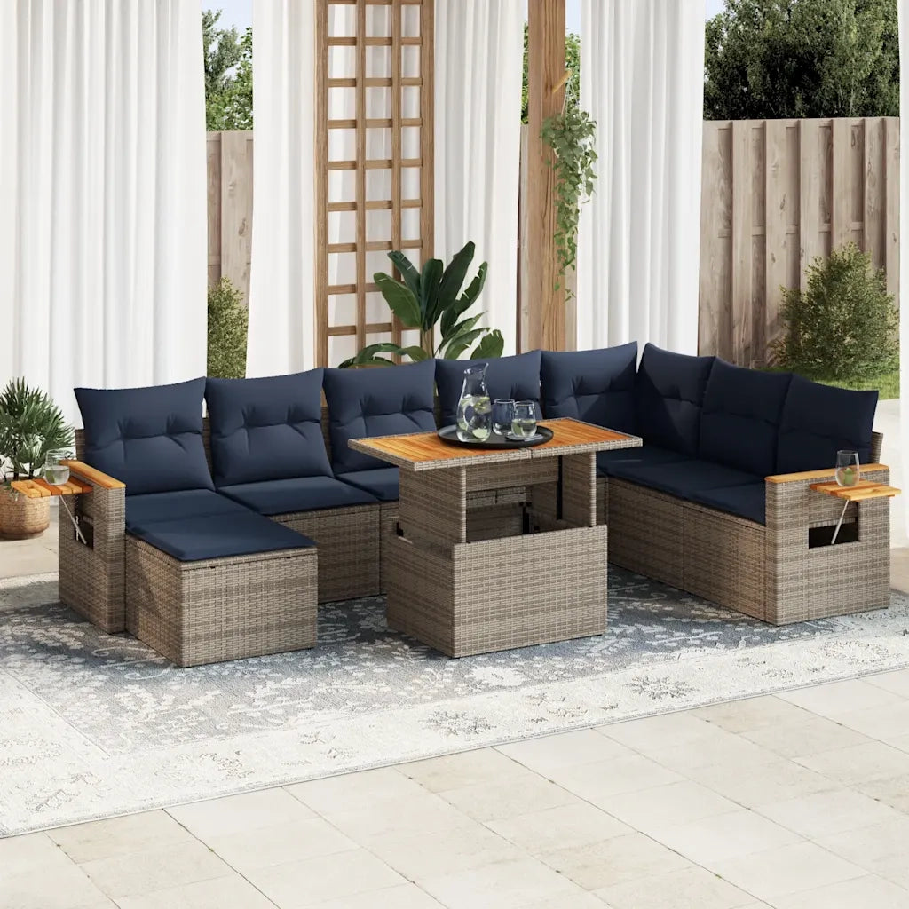 Divano Giardino 10 pz con Cuscini Grigio in Polyrattan Acacia 3327638