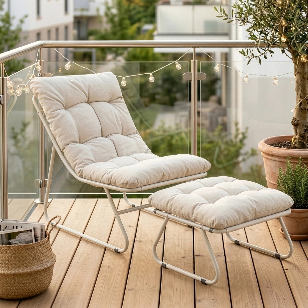 Set Malmö di 2 Mobili da Giardino Poltrona e Poggiapiedi con Cuscino - Beige casa.pro