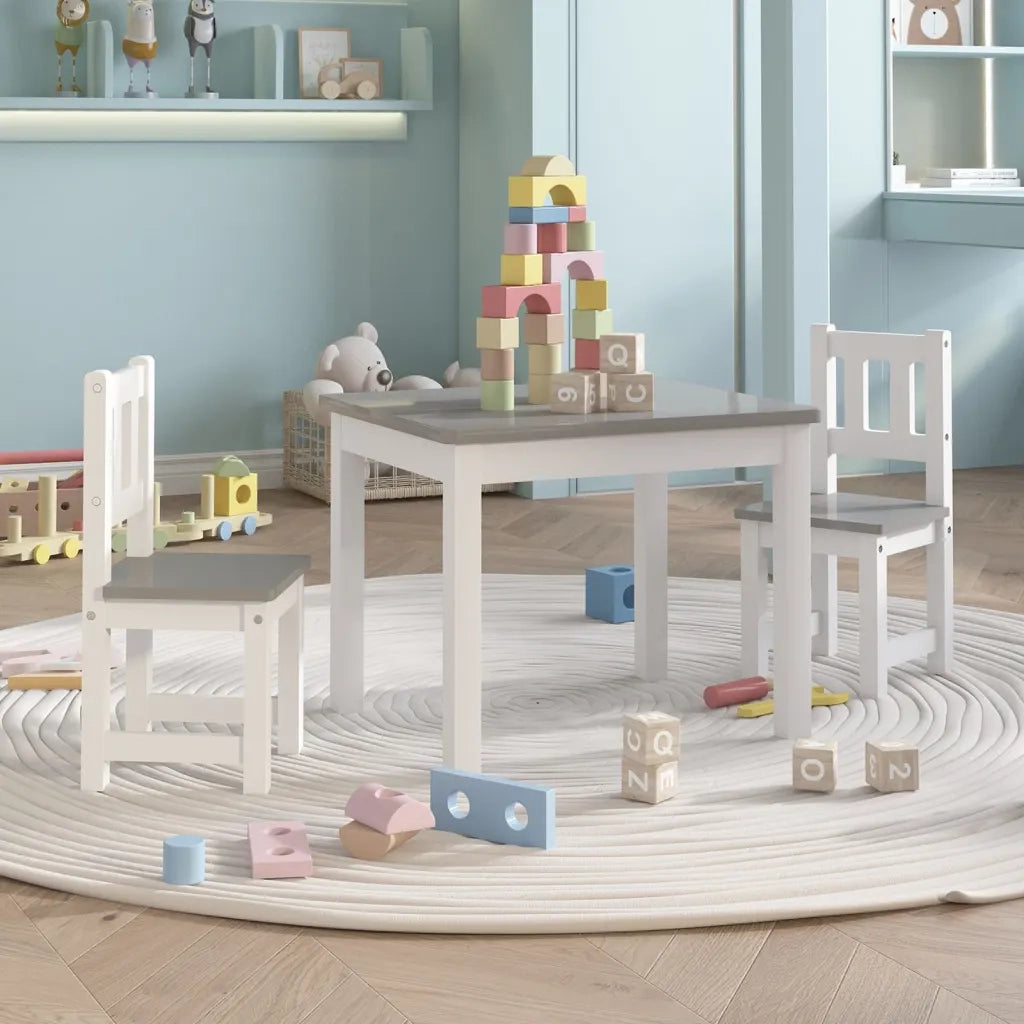 Set Tavolo e Sedie per Bambini 3 Pezzi Bianco e Grigio in MDF CFW7252577
