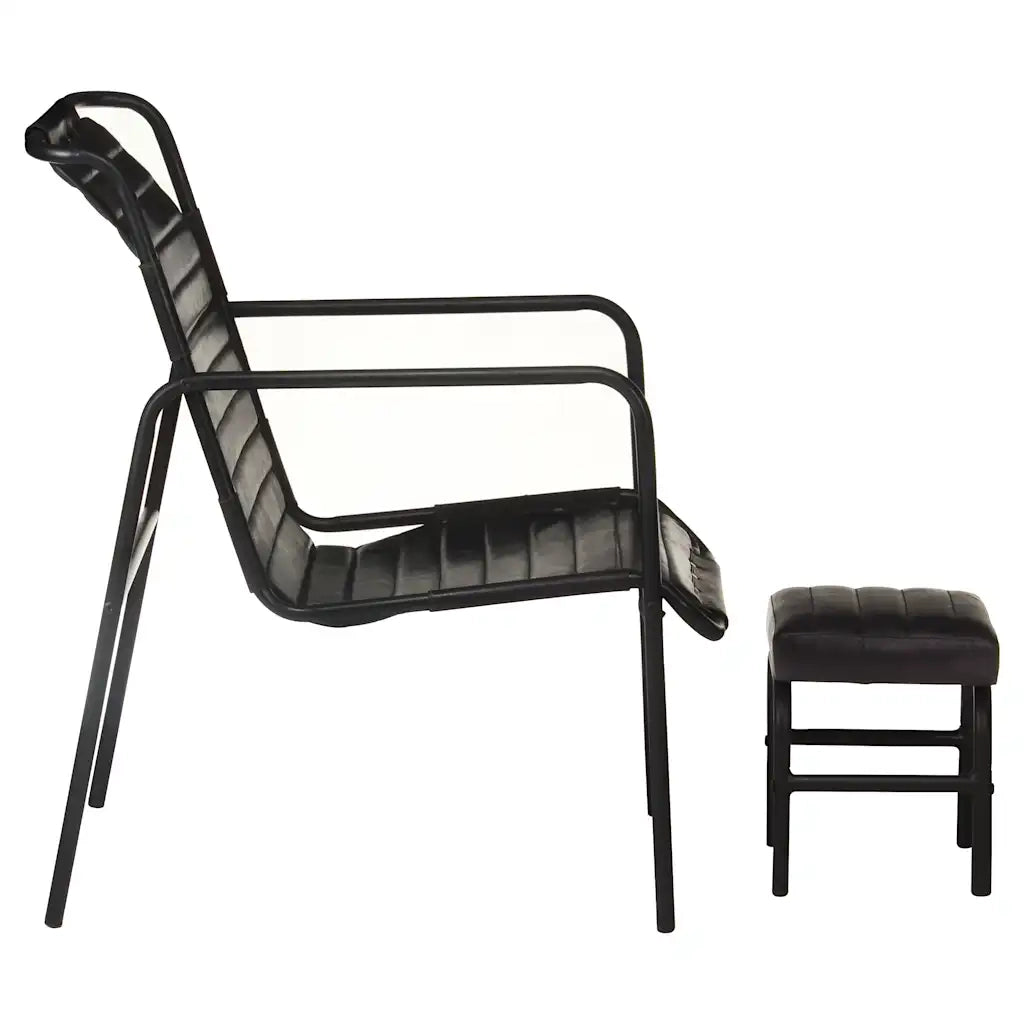 Poltrona Relax con Poggiapiedi Nera in Vera Pelle 323729