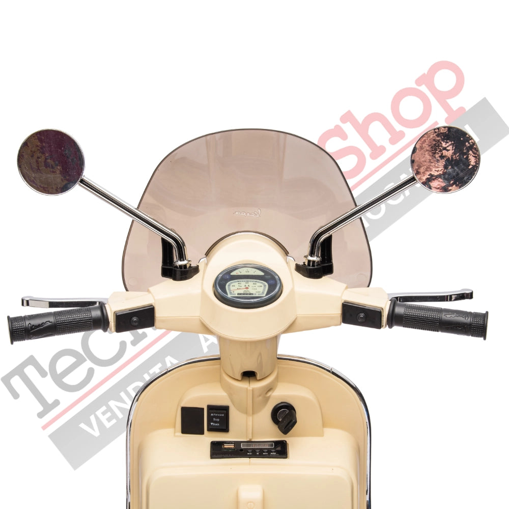 Moto Scooter Elettrico per Bambini Piaggio VESPA PX150 FULL con Parabrezza e Bauletto 12V-Avorio