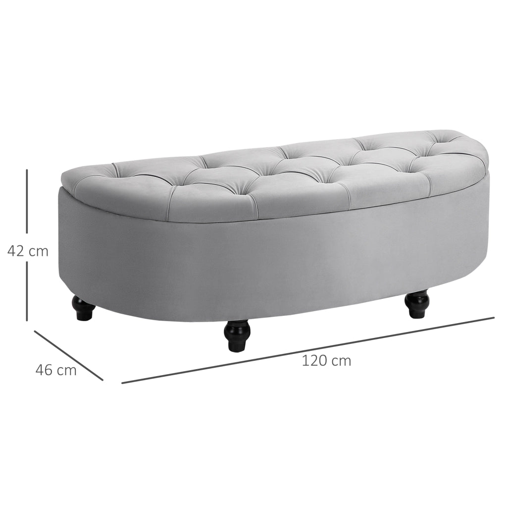 Panca contenitore semicircolare grigia in velluto 120 cm