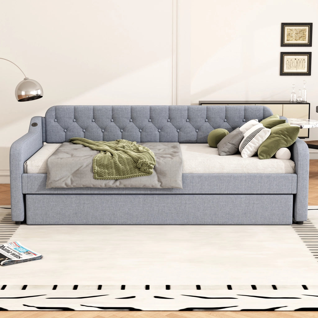 Divano letto con letto estraibile in lino 90x200 cm