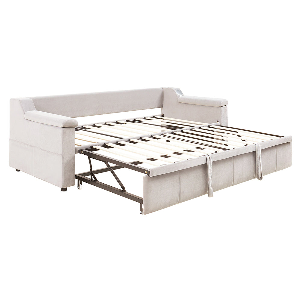 Divano letto-Xylo-90x190 cm-Bluetooth, USB, velluto beige