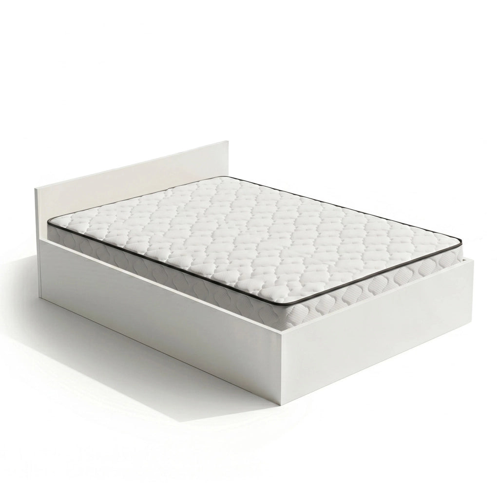 Letto con contenitore 140x200 cm rete sollevabile in metallo e materasso a molle Bianco