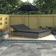Lettino Prendisole con Ombrellone in Polyrattan Grigio 48125