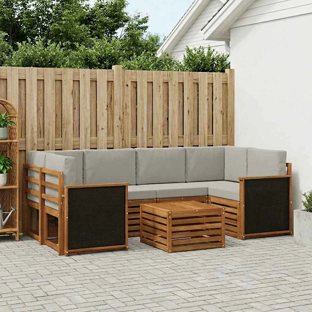 Set di divani da esterno 7 pz Naturale e Grigio Chiaro 3384072