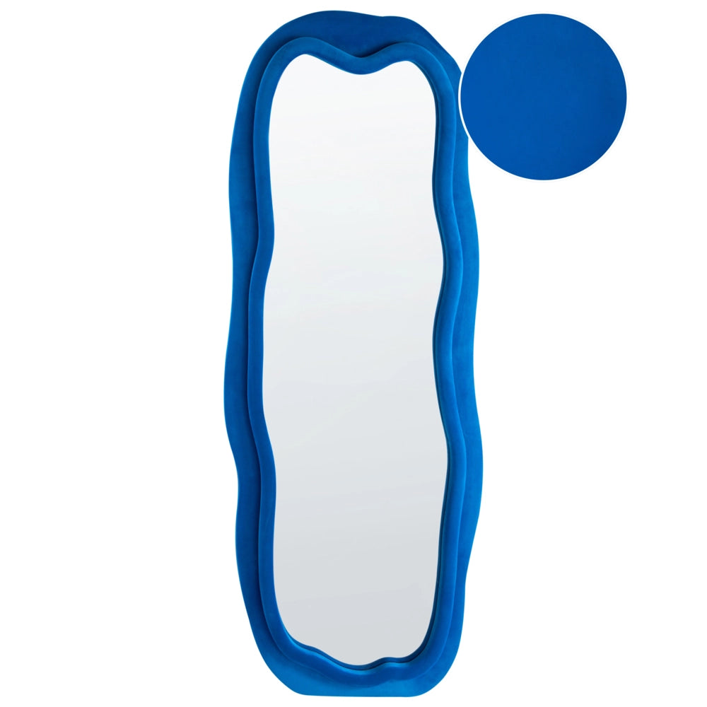 Specchio da parete Blu MDF Velluto Telaio Vetro 160 x 56 cm Forma irregolare Decorativo Montato a parete Stile moderno