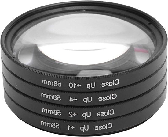 Filtro Macro Close Up Set in Vetro Ottico +1 +2 +4 +10 - 58mm - Accessorio per Fotocamere Nikon e Sony