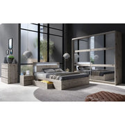 Camera completa VELTIS - Letto 160x200 LED con doghe + armadio + cassettiera + comodini - Rovere Wellington