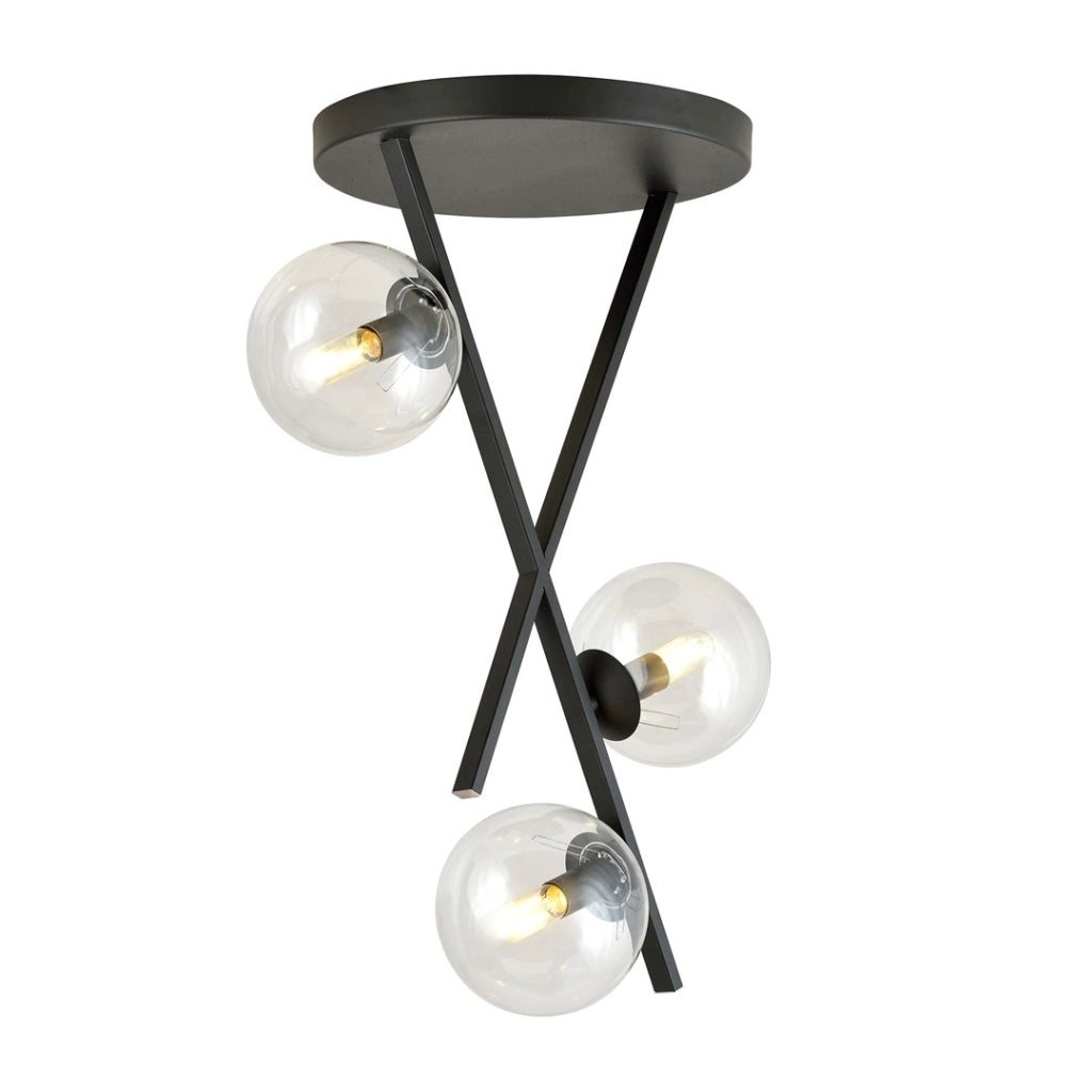 Lampadario River 3 luci vetro trasparente nero Emibig