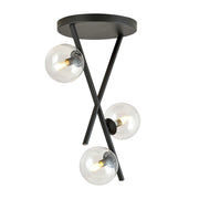Lampadario River 3 luci vetro trasparente nero Emibig