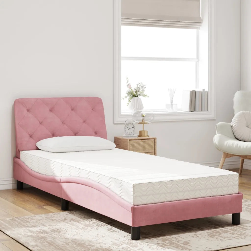 Letto con Materasso Rosa 90x200 cm in Velluto