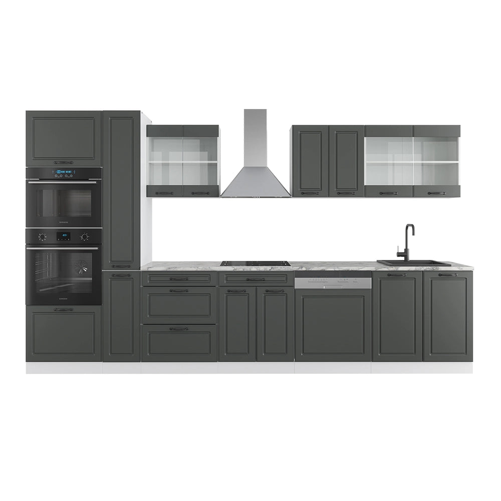 Vicco Mobile da cucina Antracite casa di campagna/bianco 350 cm con armadio alto, PL Marmo