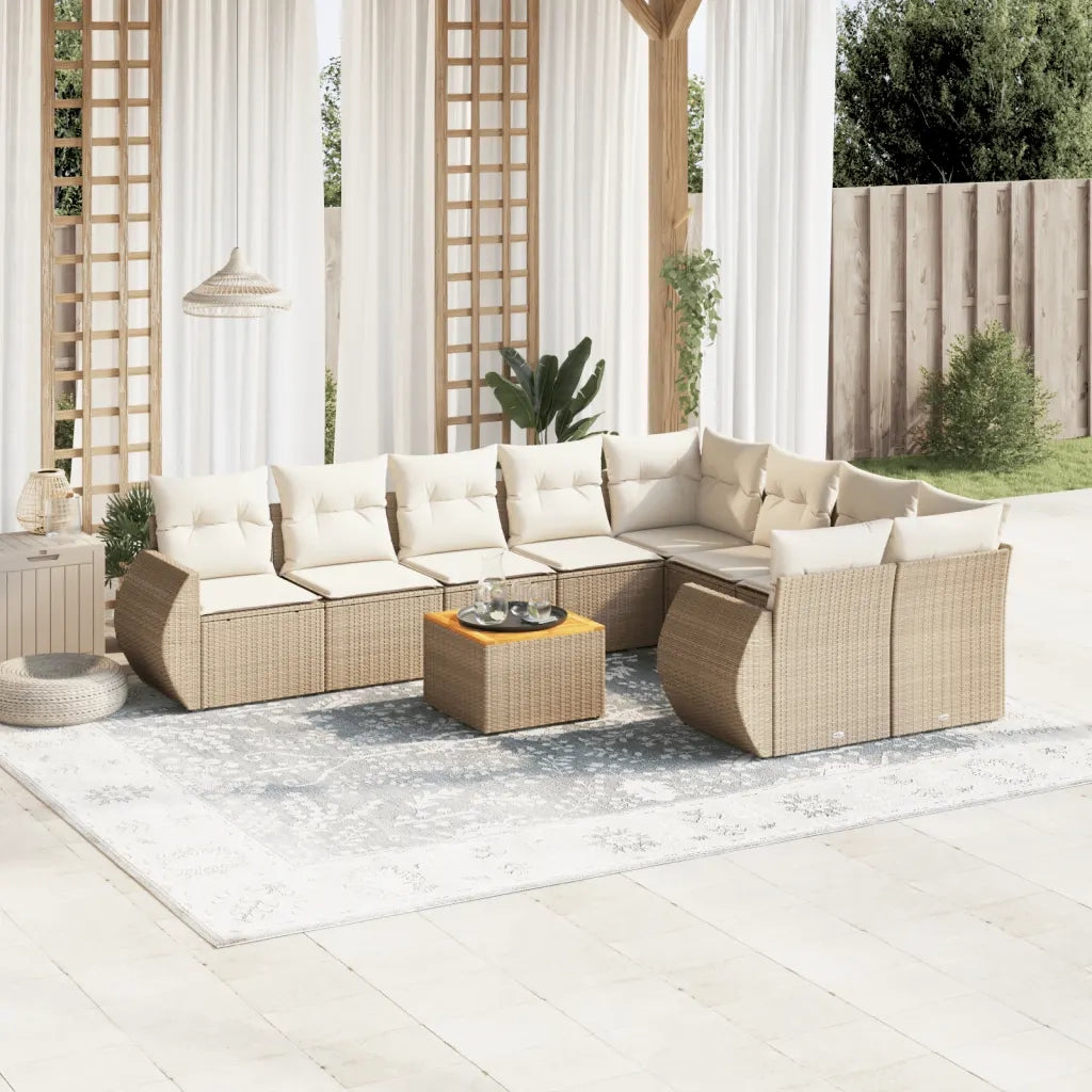 Set Divano da Giardino 10 pz con Cuscini Beige in Polyrattan 3257493