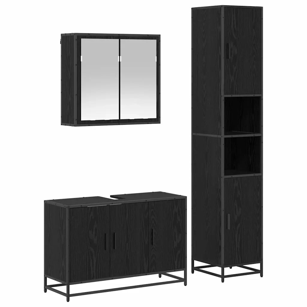 Set di mobili per il bagno 3 pcs Rovere Nero Legno multistrato