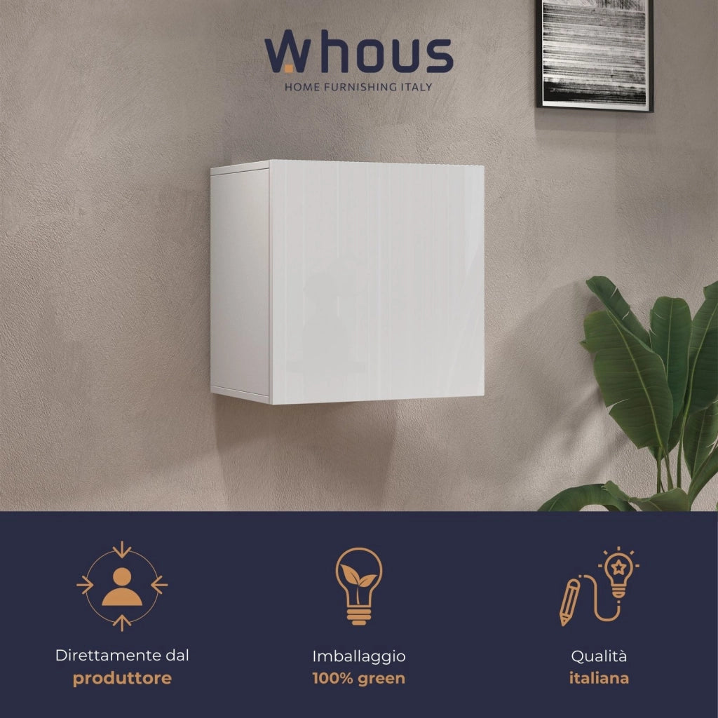 WHOUS Pensile a cubo Chronos con 1 anta bianco lucido 50x35x50 cm