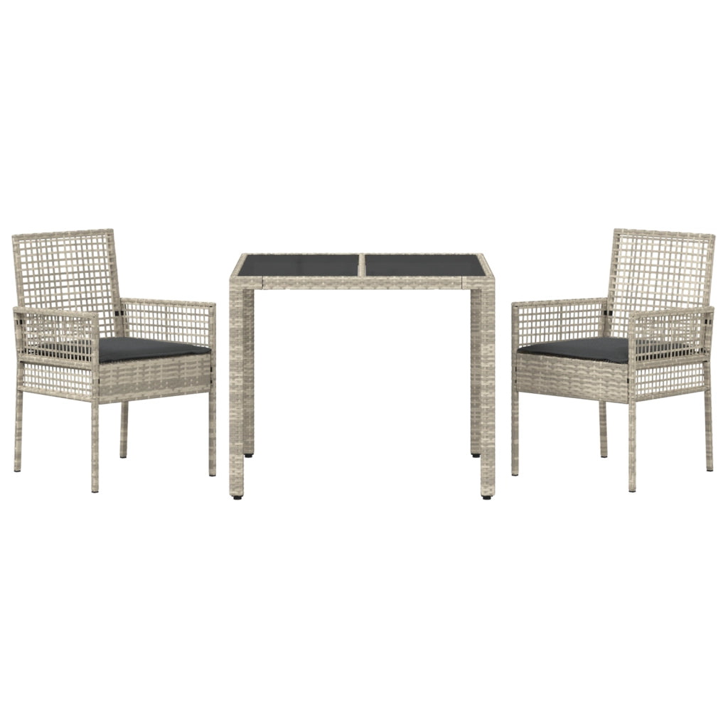 Set da Pranzo da Giardino 3 Pezzi con Cuscini Grigio Chiaro in Polyrattan