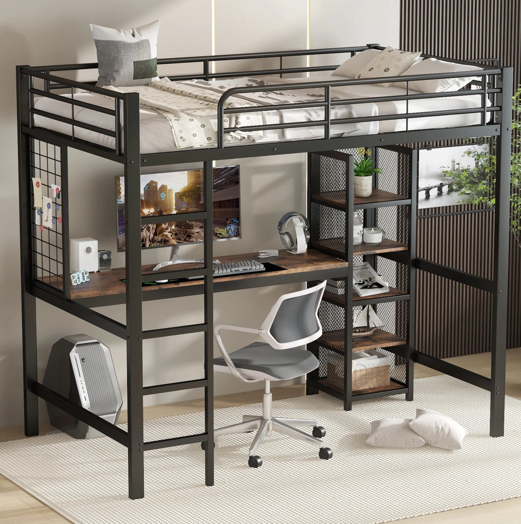 Letto a soppalco 90x200 cm con scrivania e scaffale