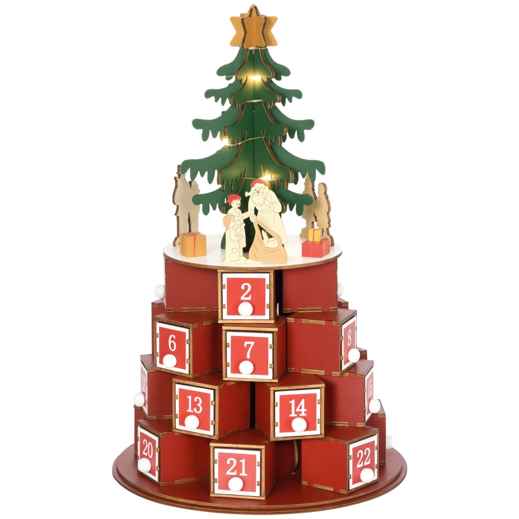 Calendario Avvento di Natale ¨C zephmum ¨C Compensato Rosso Verde Giallo con Luci LED 22x22x35 cm