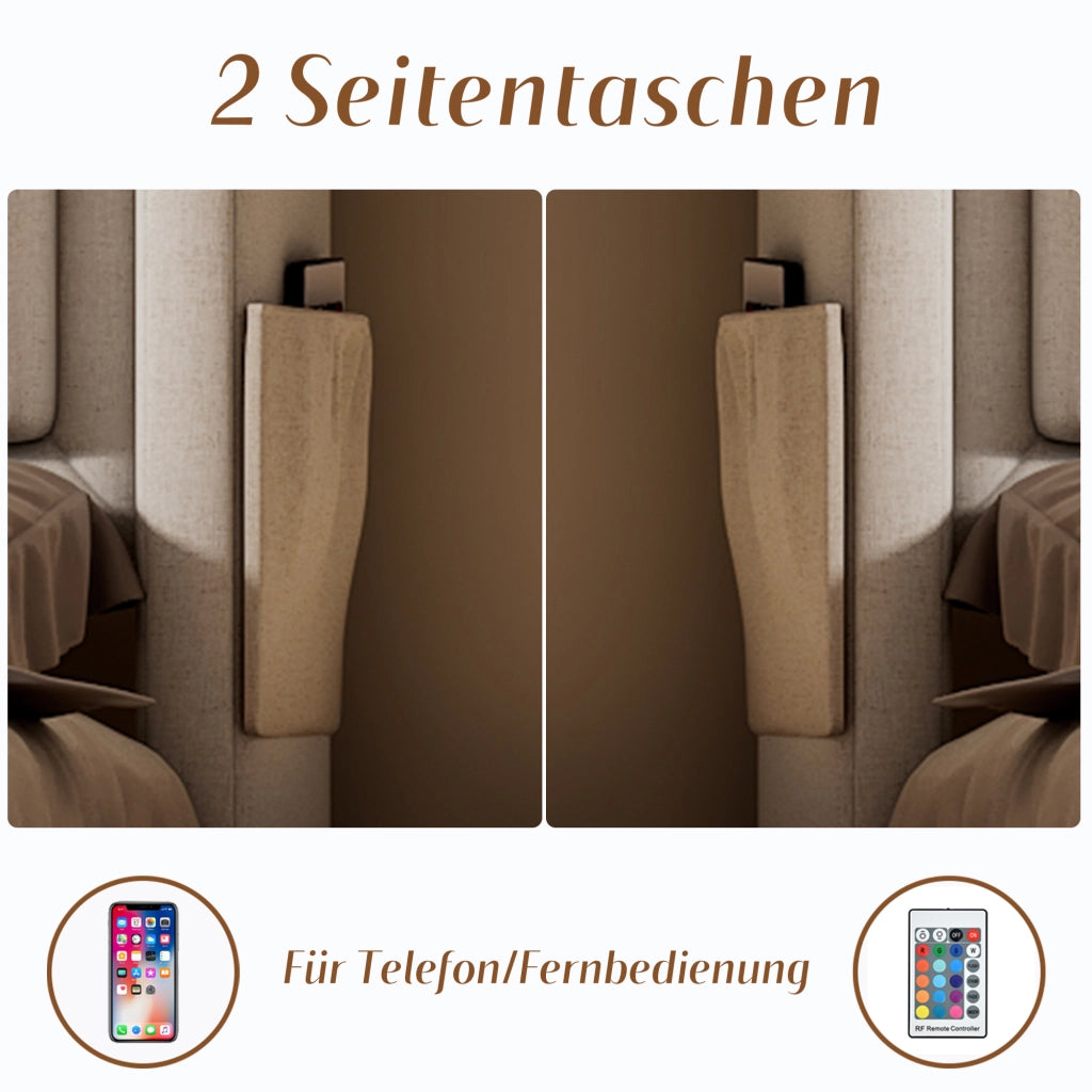 OKWISH Letto con Cassetti 140×200 cm, Letto Matrimoniale con LED Regolabile, USB, Tipo C e Mensole, Materasso Incluso, Tessuto Beige