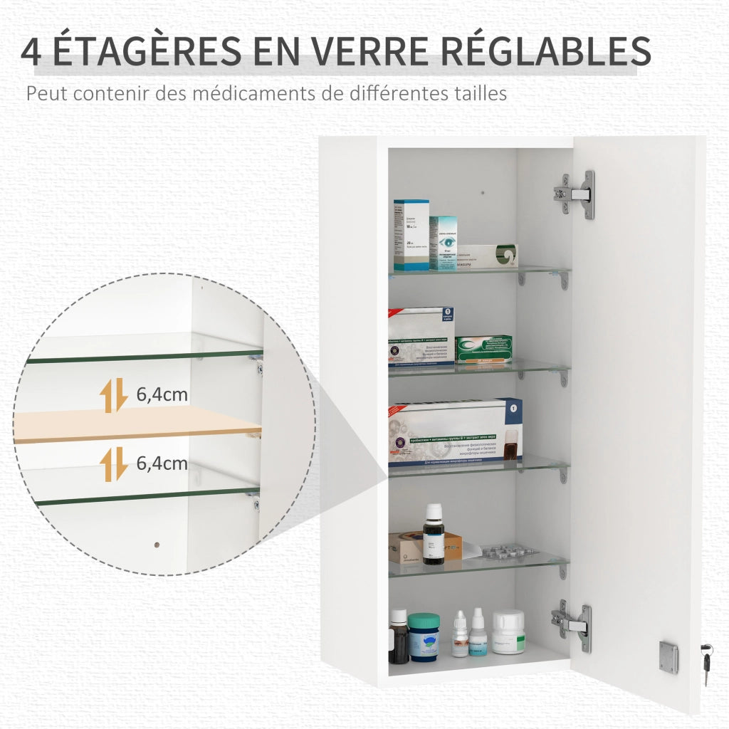 Armadietto farmacia da parete con serrure ¨C Xylo ¨C legno bianco vetro 30x20x70cm