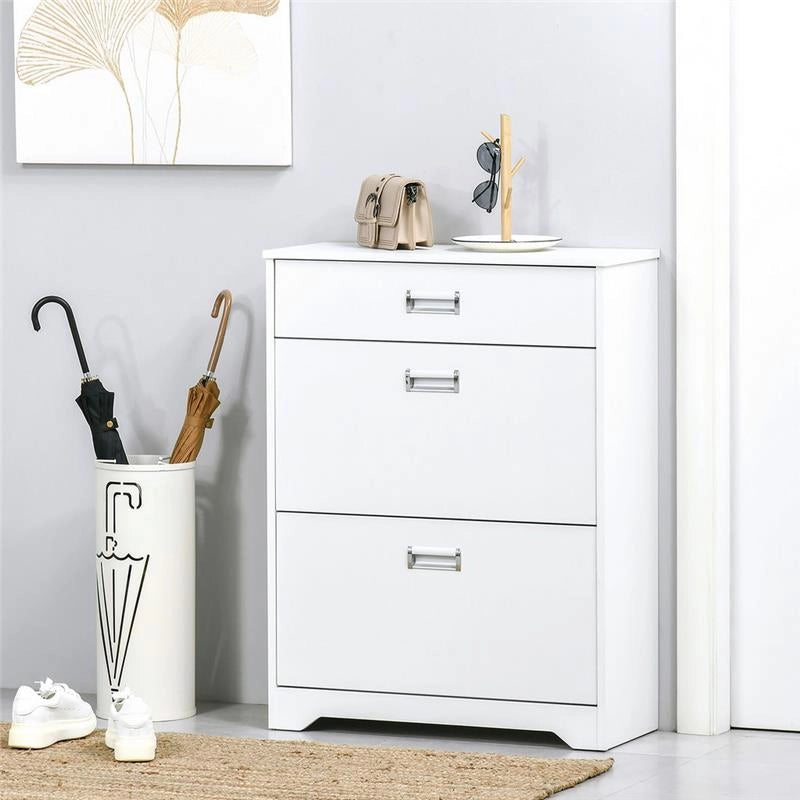 SCARPIERA MODERNA IN LEGNO, 2 CASSETTI PUÒ CONTENERE 16 PAIA DI SCARPE 70X29X92CM, BIANCO