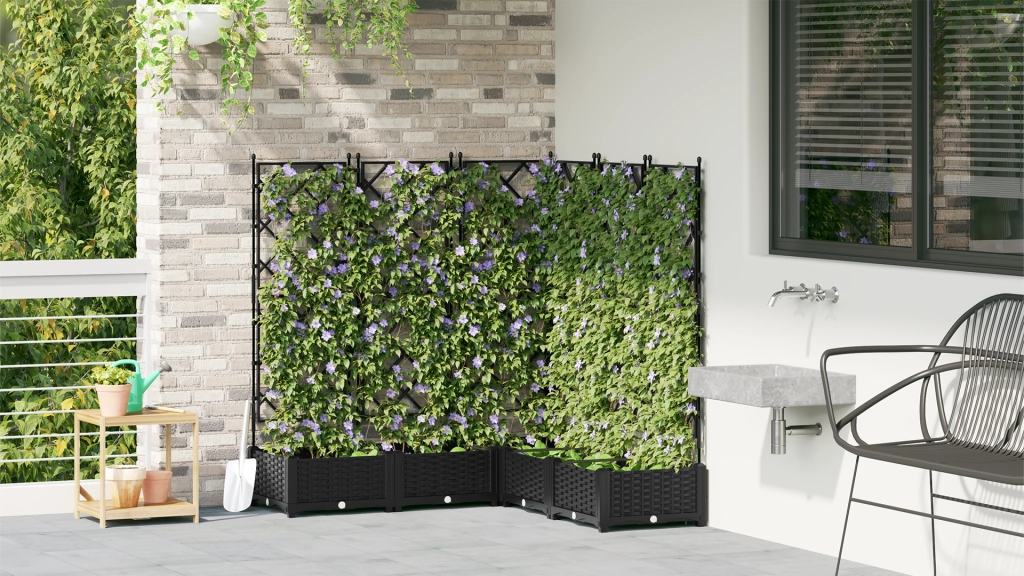 Fioriera da Giardino con Trellis 5 pcs Nera 120x120x125.5 cm