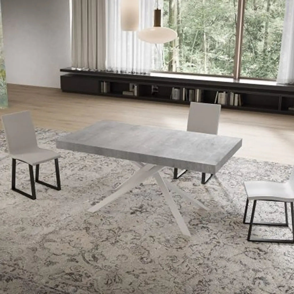 Tavolo allungabile 160/264x90 cm Niket colore cemento gambe bianche