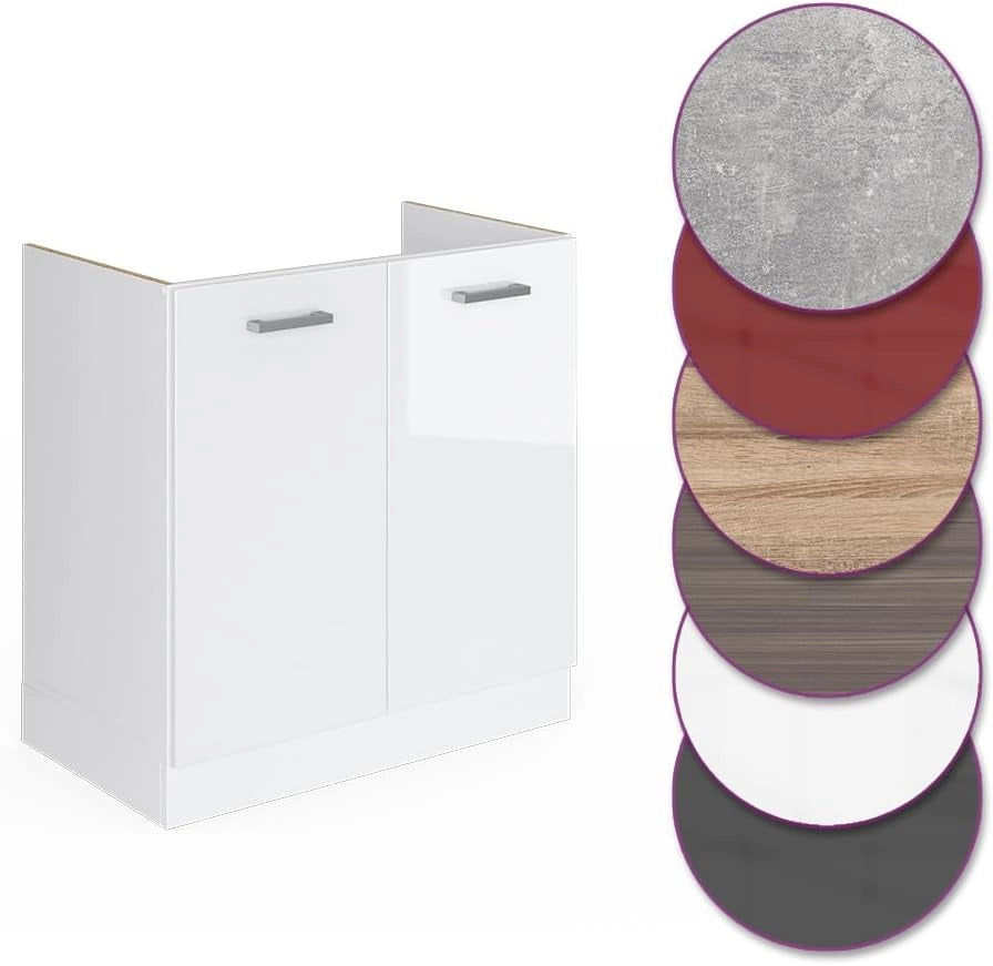 Mobile lavello cucina R-Line, Bianco lucido, 80 cm senza piano di lavoro, per la libera combinazione all'interno di sistemi cucina modulari