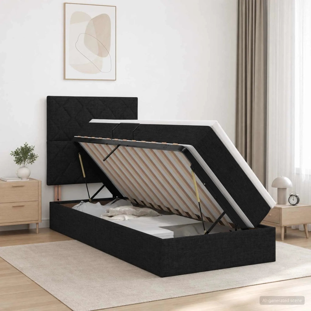 Letto con contenitore e materasso Nero 90 x 200 cm Tessuto 3459542