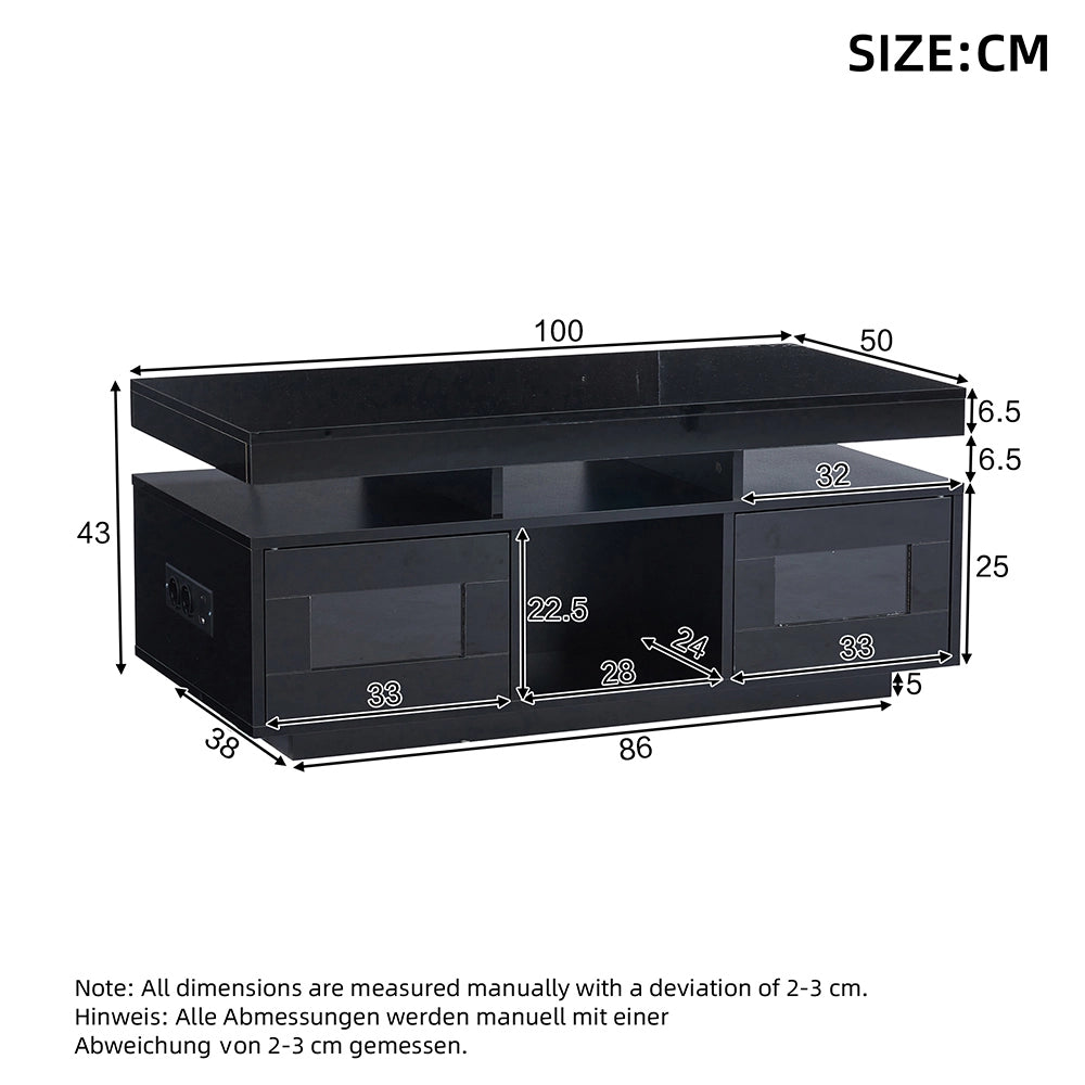 Tavolino-Xylo-100x50x43cm nero LED app presa elettrica
