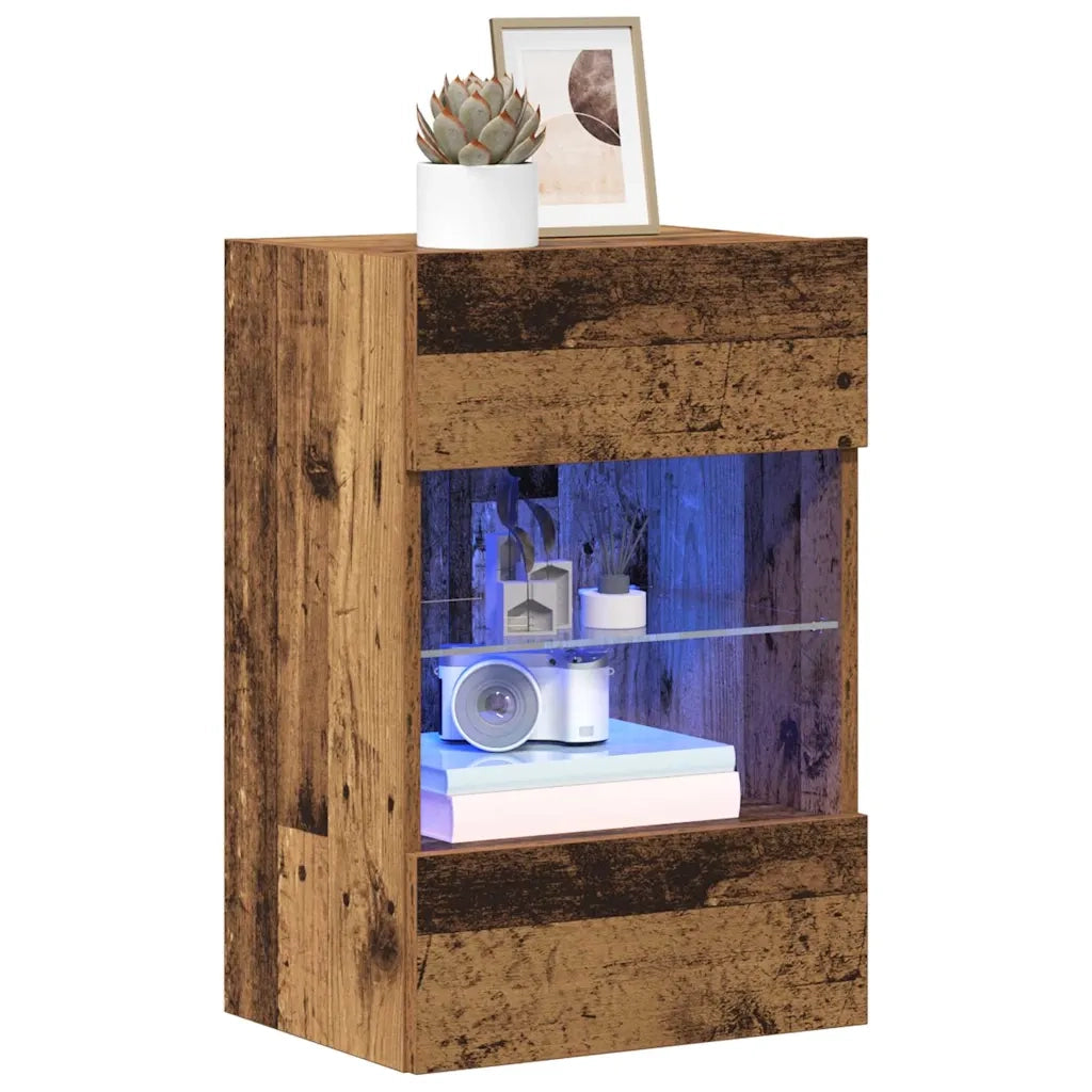 Mobili da parete con luci LED per TV 2pz Legno Vecchio 40x30x60,5 cm 857680
