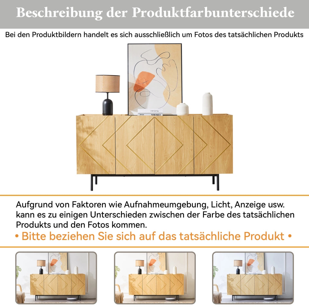 Sideboard naturale 160 cm con 4 ante e inserti in metallo