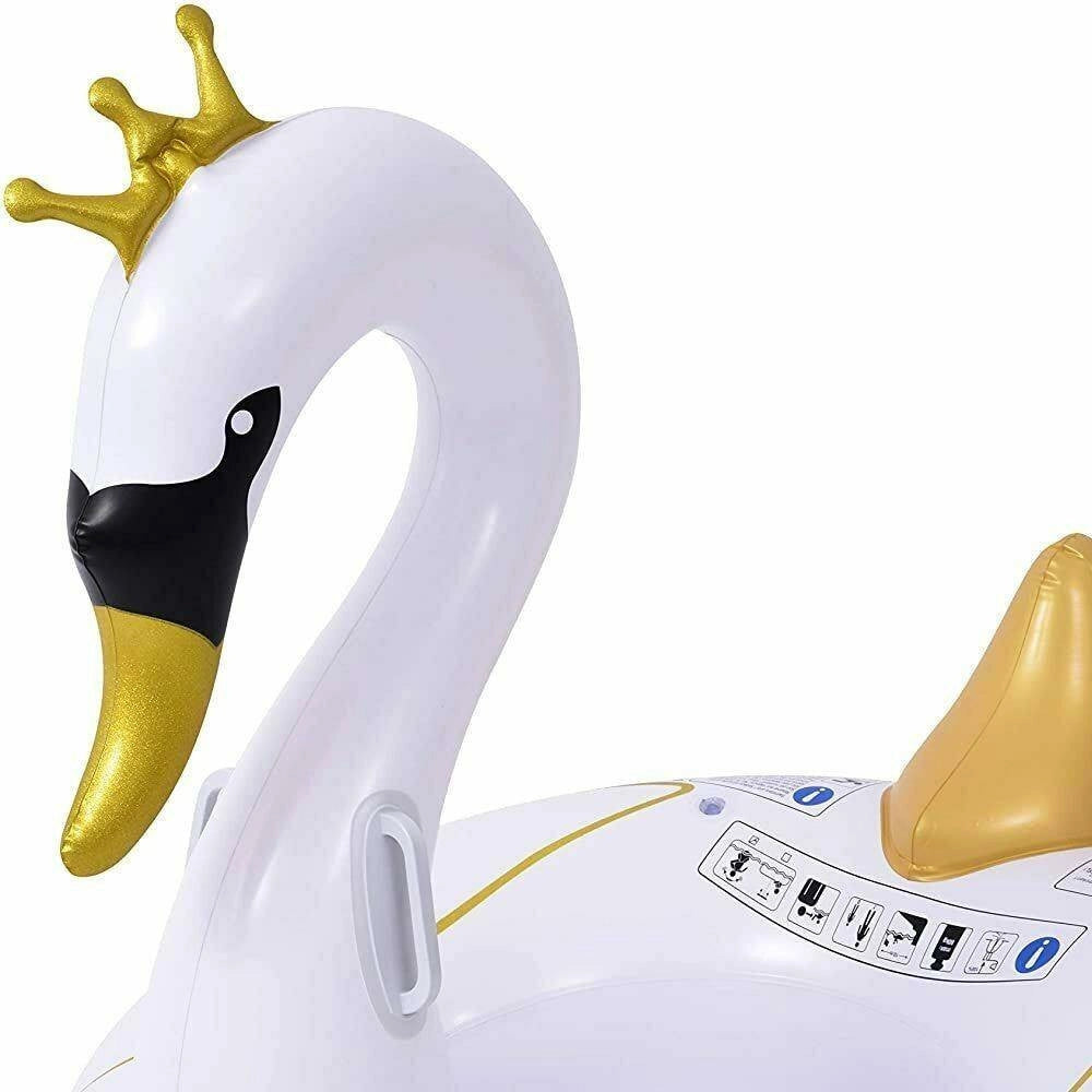 Trade Shop - Ciambella Salvagente Cavalcabile Cigno Bianco E Oro Bambini 115cm Mare Piscina -
