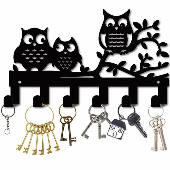 Organizzatore di Chiavi Decorativo con 6 Ganci per Murale - Nera - 25x15 cm
