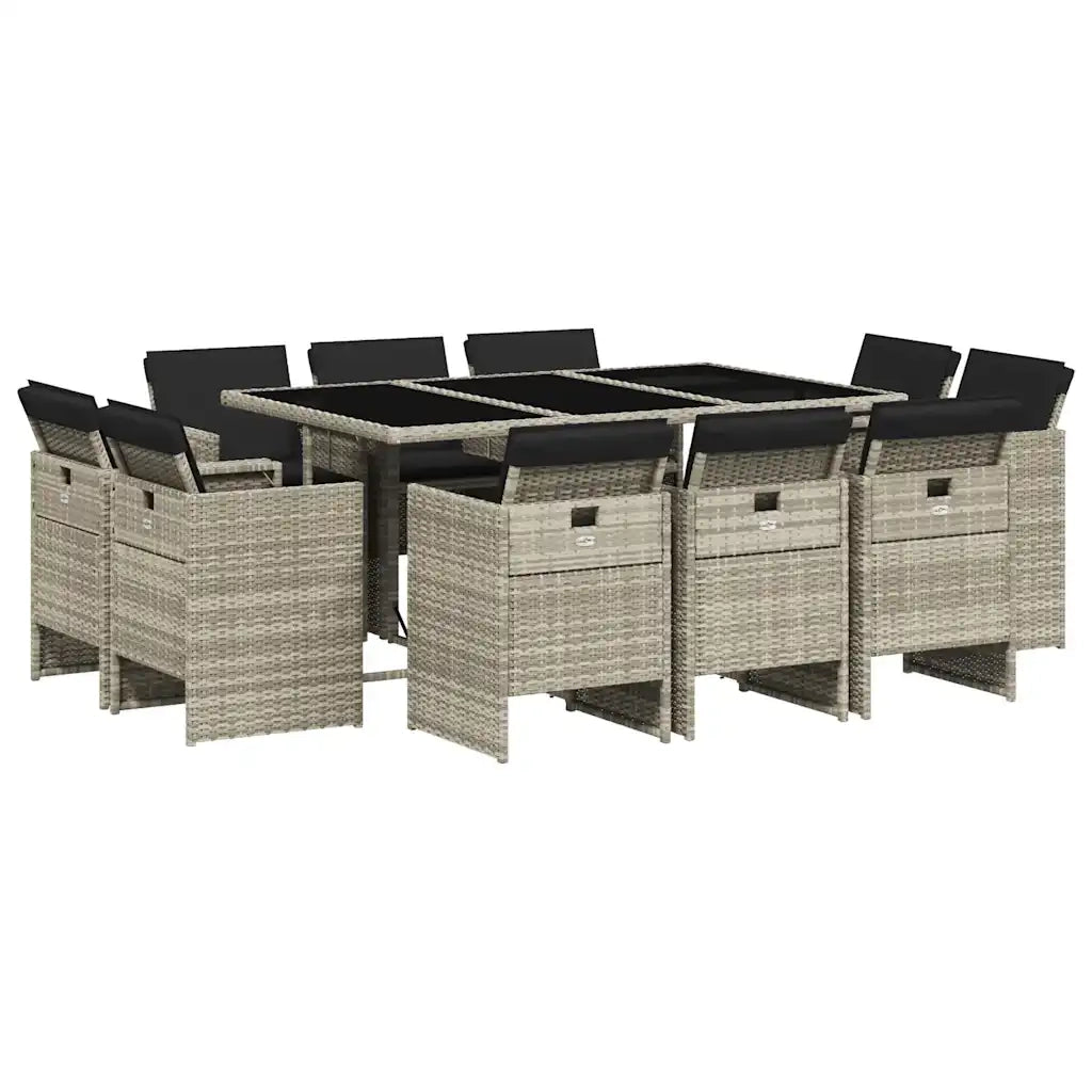 Set Pranzo Giardino 11pz con Cuscini Grigio Chiaro Polyrattancod mxl 88251