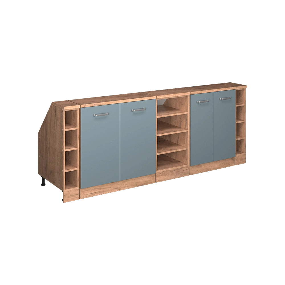 Set di mobili sottotetto Rion Grigio-blu/Rovere dorato 210 cm Set di 5 carcasse armadio profondità 60 cm Vicco