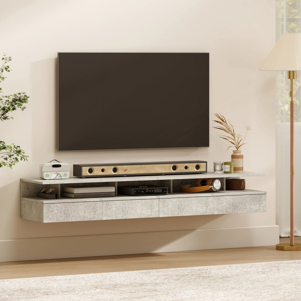 Comodini Sospesi con Cassetto e Mensola ¨C Zephmum ¨C 35x32x22.5 cm Grigio Cemento