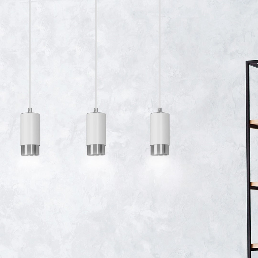 Lampada a sospensione Fumiko in acciaio bianco con dettagli cromo