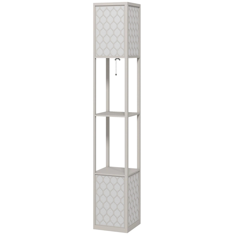 Lampada da terra moderna con 2 ripiani, interruttore a catenella, grigio chiaro