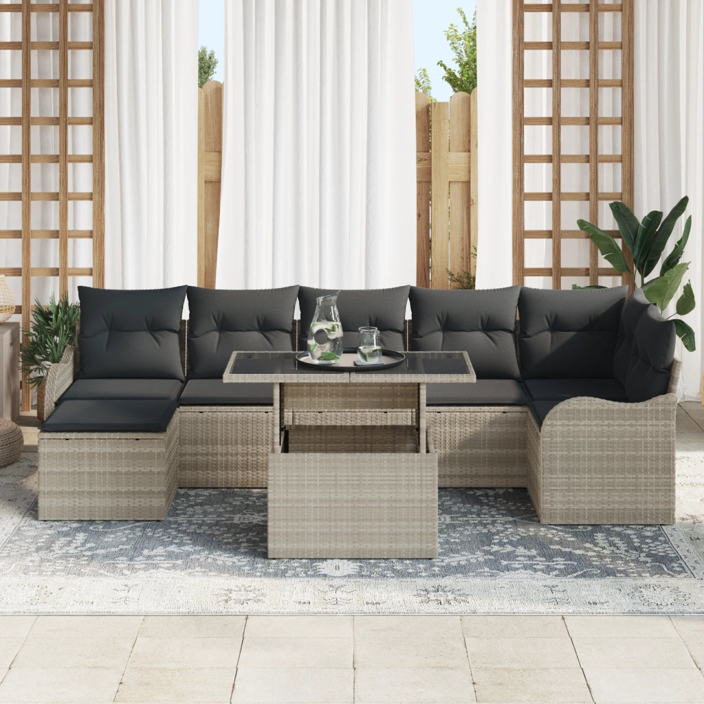 Set da Divano da Giardino 8 Pezzi con Cuscini Grigio Chiaro Rattan Polietilene