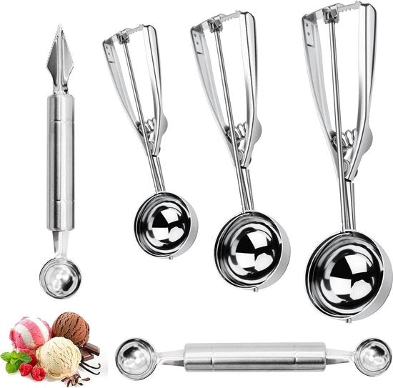 Set di 5 Leve del Gelo in Acciaio Inossidabile - 20 cm - Liscio - Per Gelato Frutta Biscotti Pasta e Manichette del Gelato